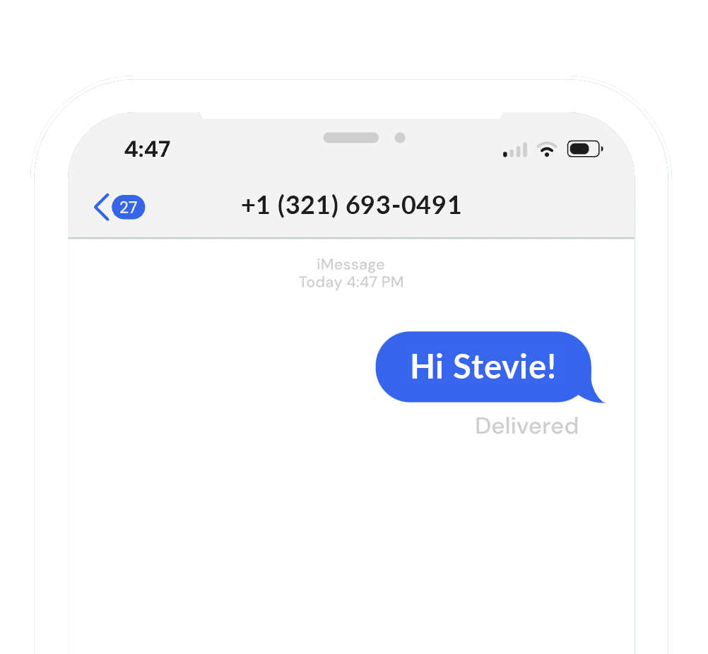 Screenshot of iPhone with text message sent to Stevie